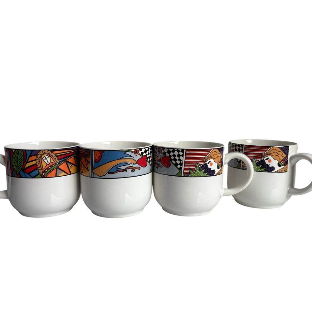 Vitromaster Metropolitan 1991 Coffee Mugs Set of 4 Colorful Art Deco Design